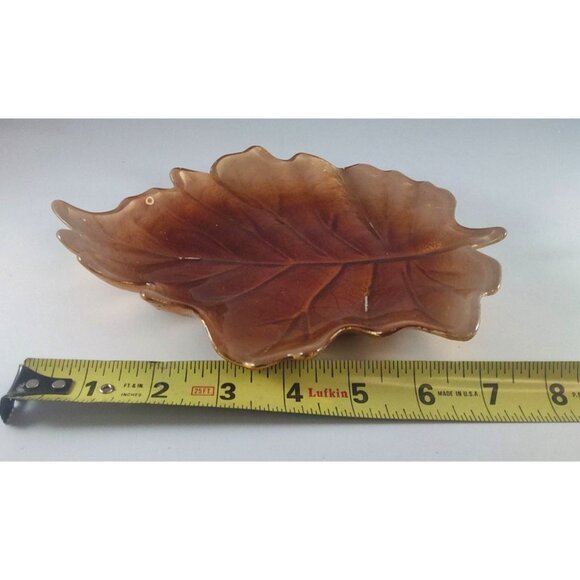 Vintage Amber Glass Leaf Shaped Trinket Dish - Picture 9 of 10